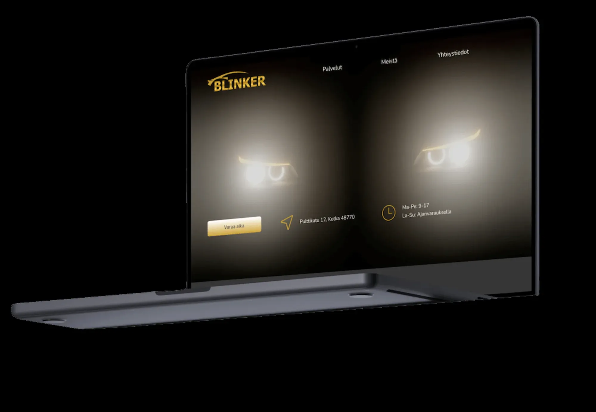 Kotkan Blinker business card website on a laptop
